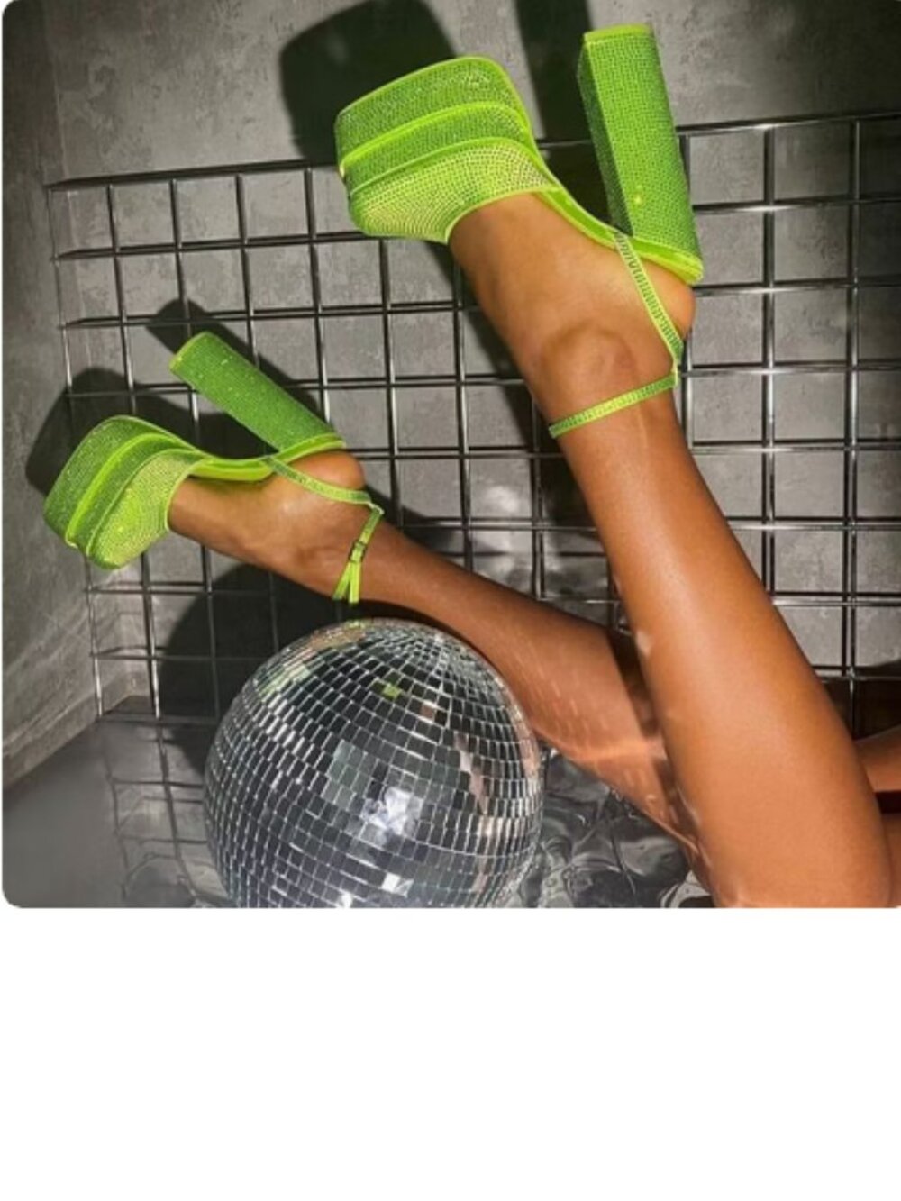 FSJ Green Sparkly Platform Heels Ankle Strap Rhinestone Pumps Party Shoes